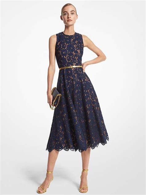 michael kors fit and flare dress|Cotton Blend Floral Lace Dress .